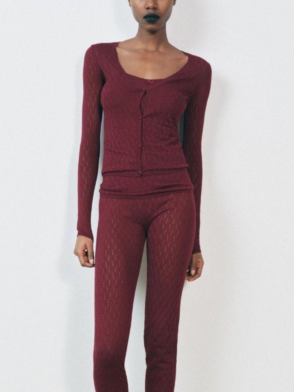Zara Maroon Two-Piece Knit Set